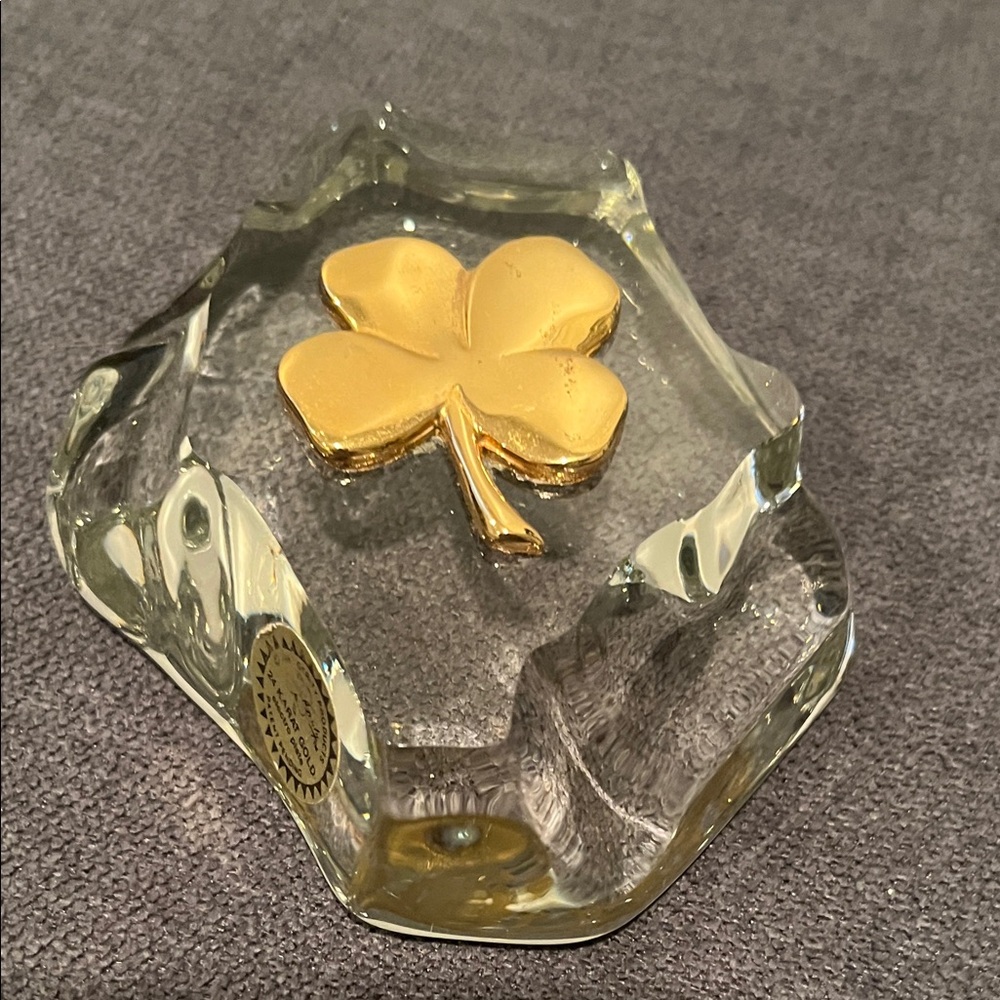 Gold Clover Crystal Paperweight